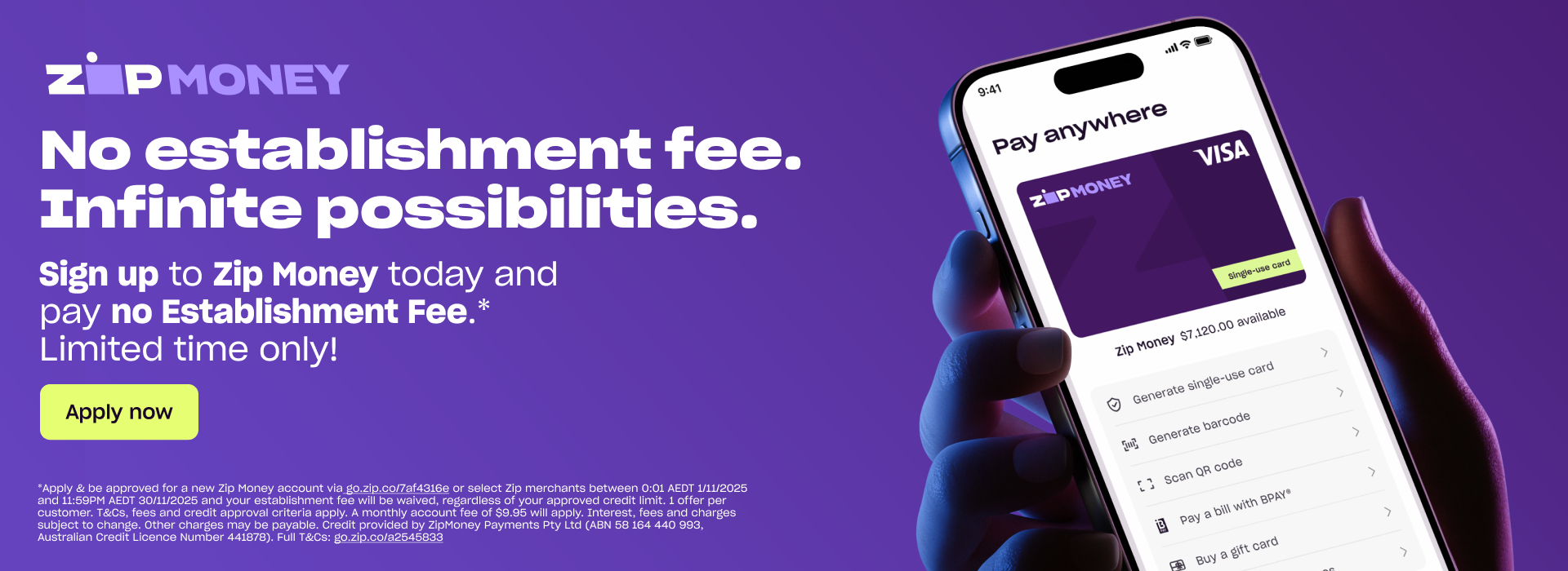 No establishment fee with Zip Money